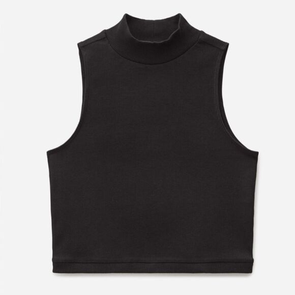 NWT Everlane Tank Top Crop Black The Ribbed Mock Neck Organic Black XS - Picture 5 of 5